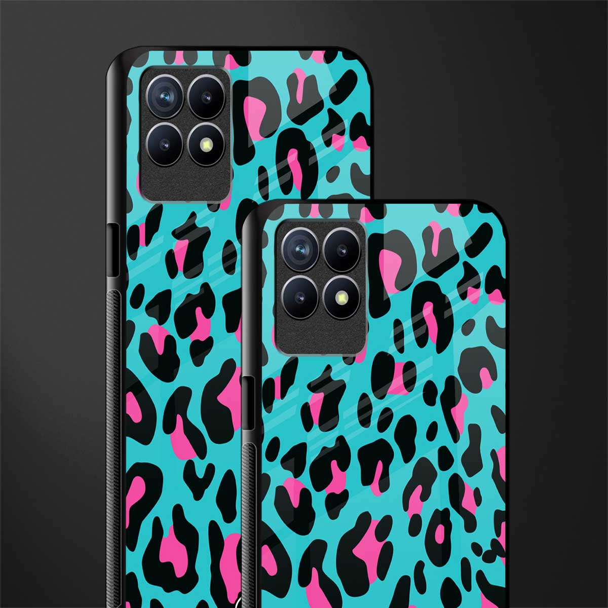 blue leopard fur glass case for realme 8i image-2