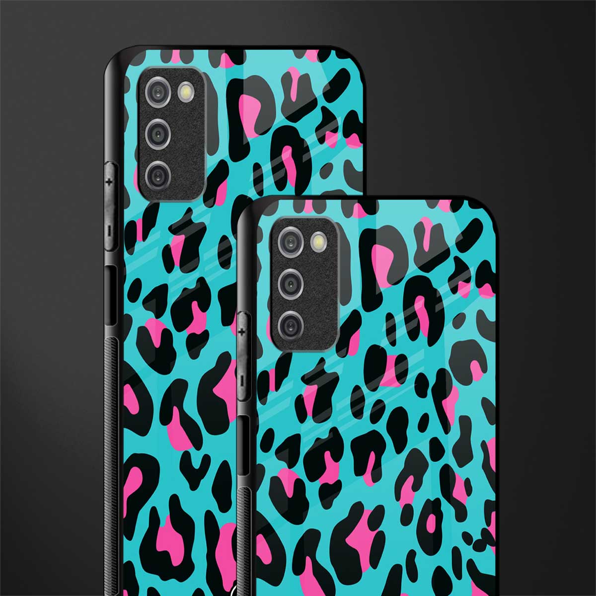 blue leopard fur glass case for samsung galaxy a03s image-2
