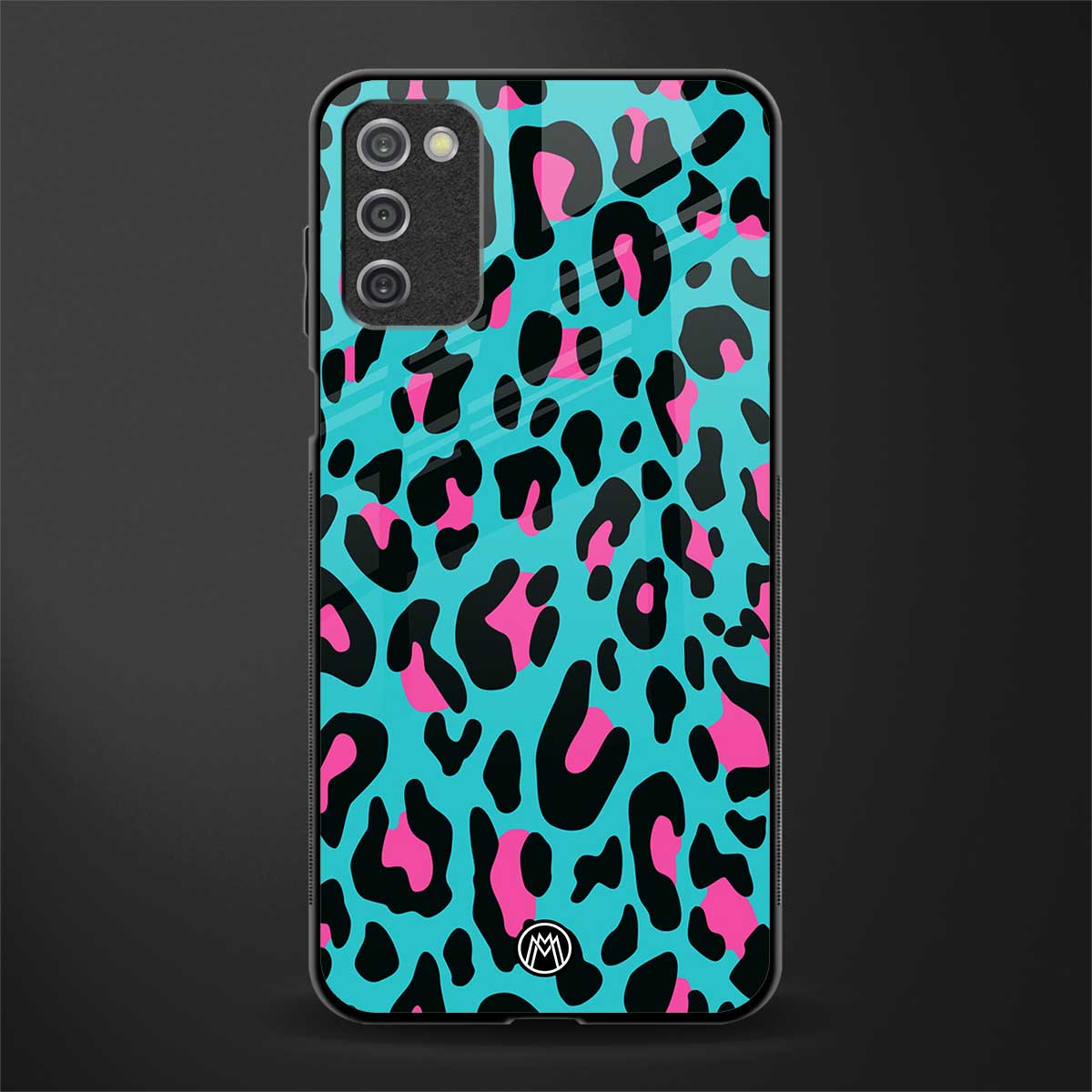 blue leopard fur glass case for samsung galaxy a03s image