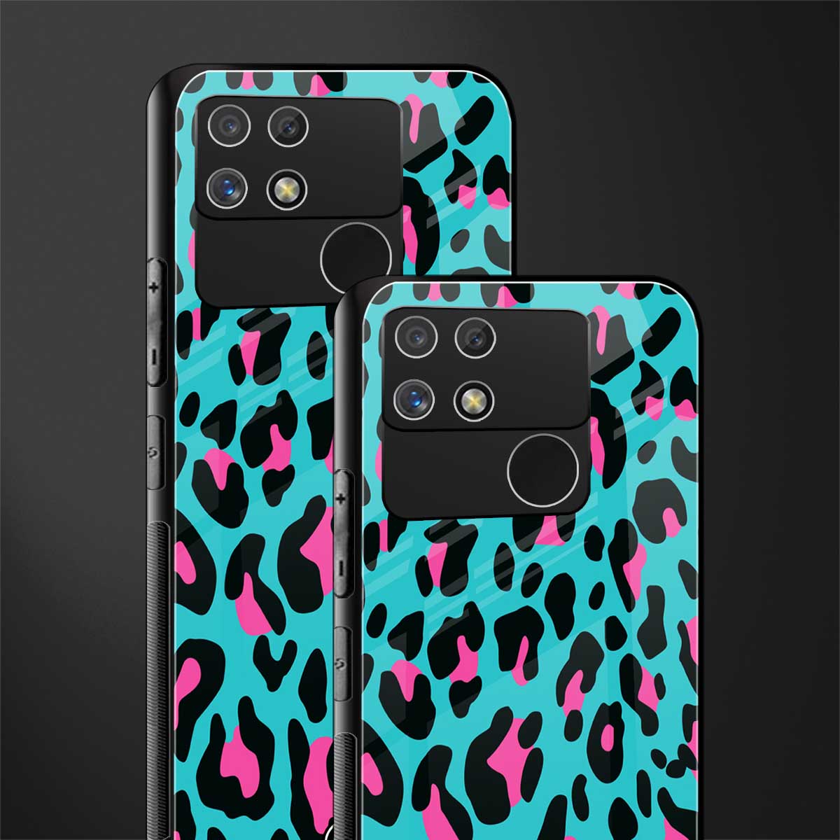 blue leopard fur back phone cover | glass case for realme narzo 50a