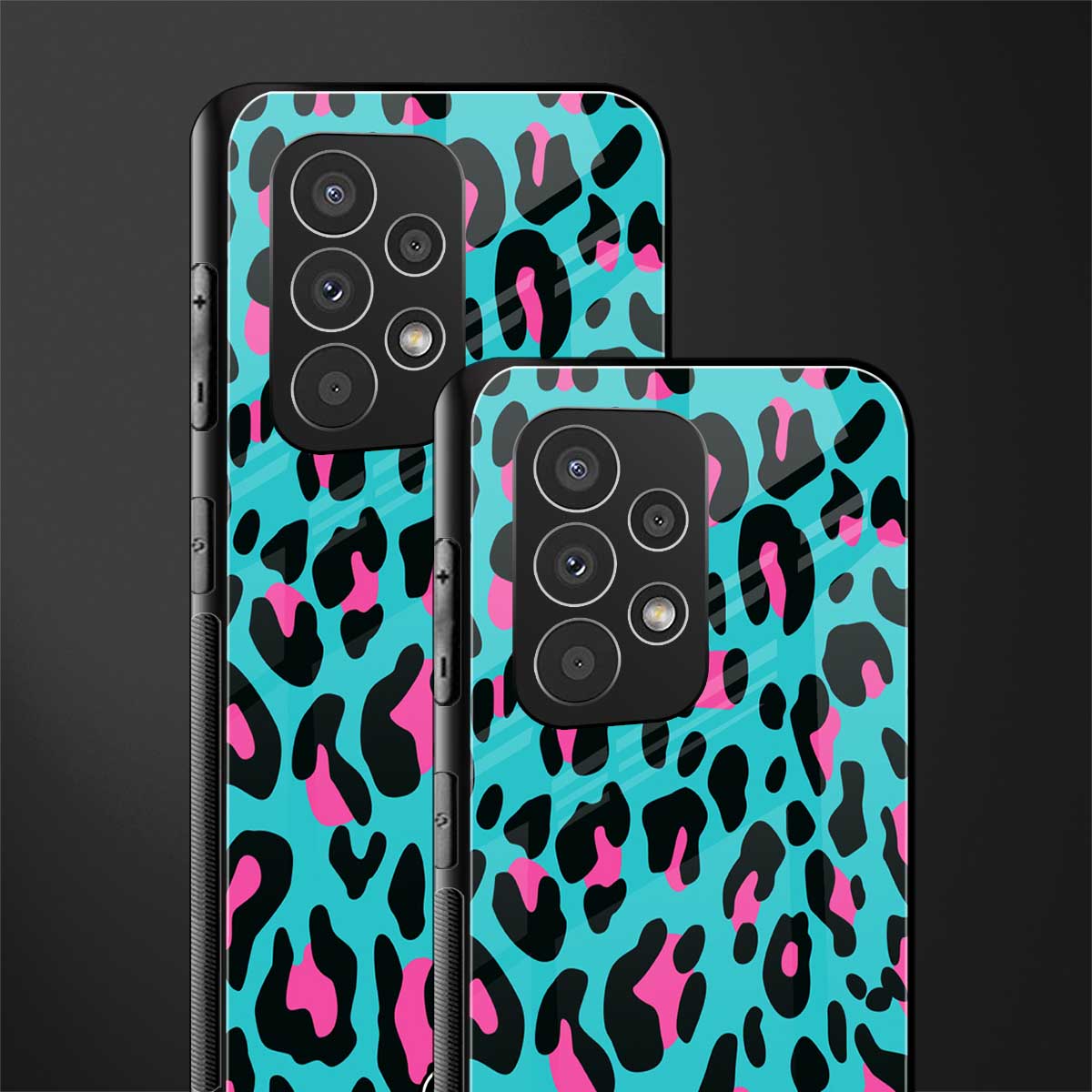 blue leopard fur back phone cover | glass case for samsung galaxy a73 5g