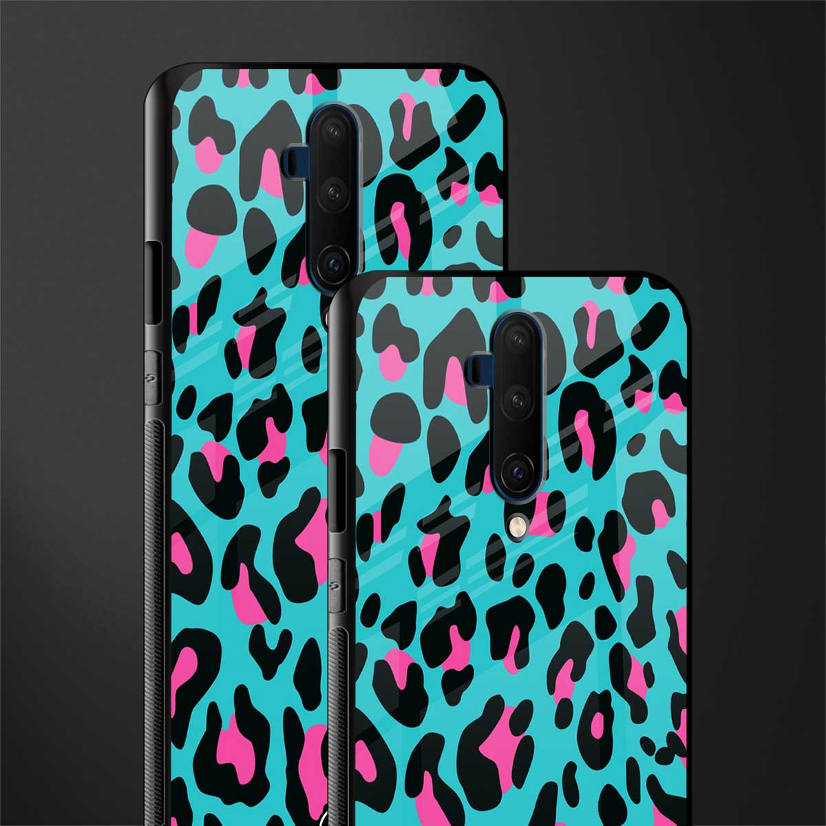 blue leopard fur glass case for oneplus 7t pro image-2