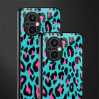 blue leopard fur back phone cover | glass case for oppo f21 pro 5g