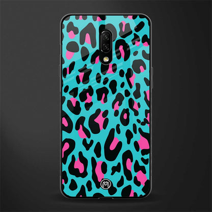 blue leopard fur glass case for oneplus 7 image