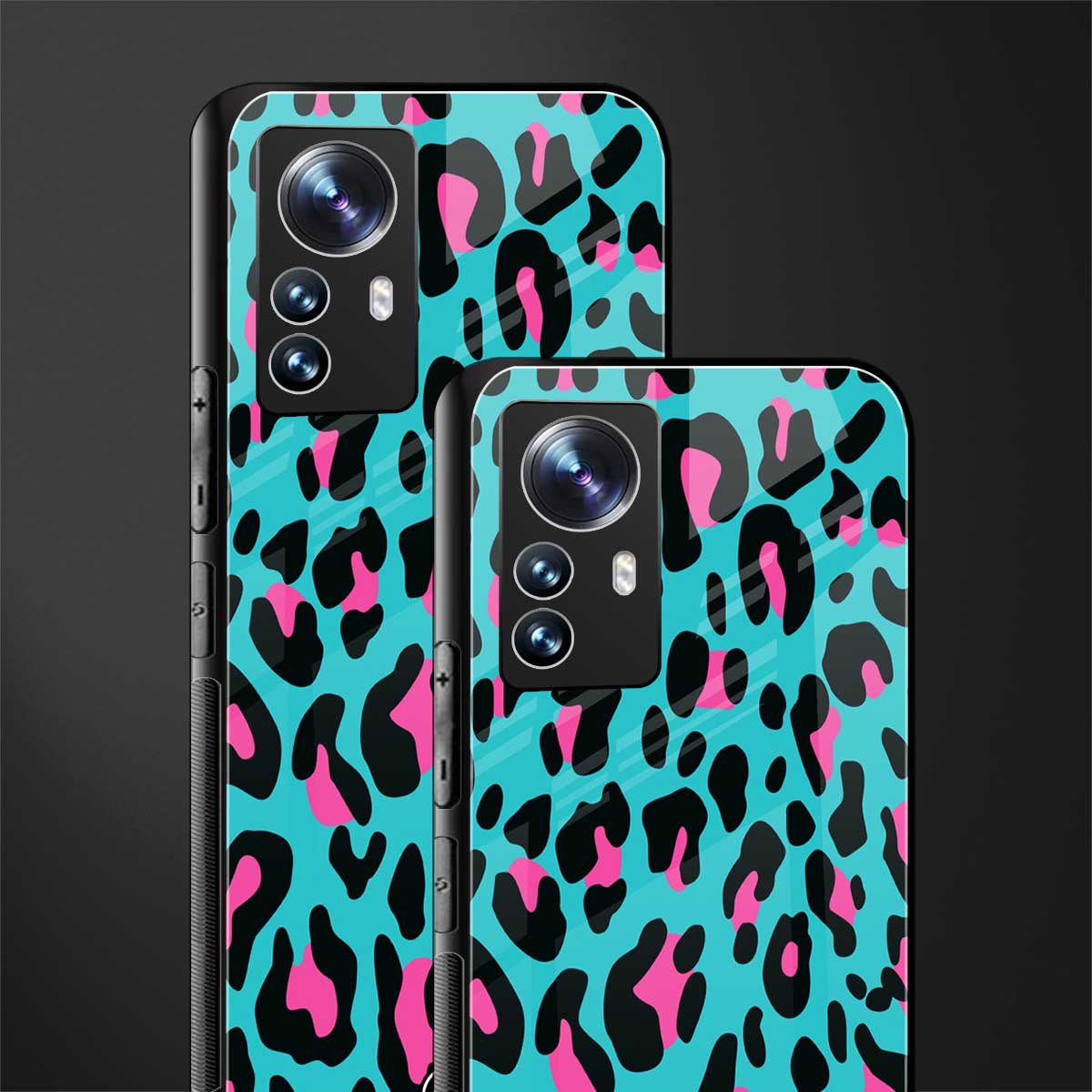 blue leopard fur back phone cover | glass case for xiaomi 12 pro
