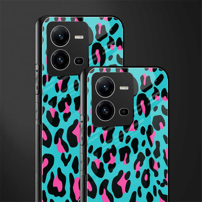 blue leopard fur back phone cover | glass case for vivo v25-5g