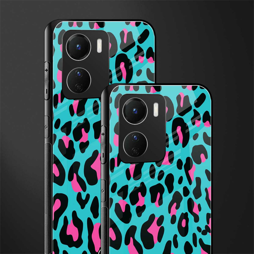 blue leopard fur back phone cover | glass case for vivo y16
