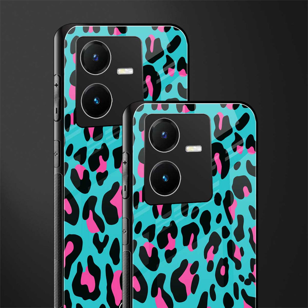 blue leopard fur back phone cover | glass case for vivo y22