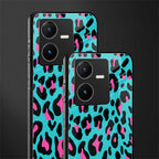 blue leopard fur back phone cover | glass case for vivo y22