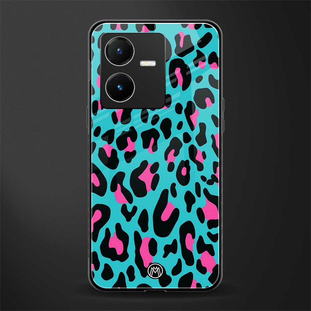 blue leopard fur back phone cover | glass case for vivo y22