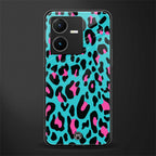 blue leopard fur back phone cover | glass case for vivo y22