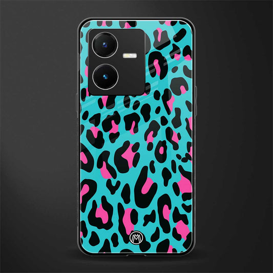 blue leopard fur back phone cover | glass case for vivo y22