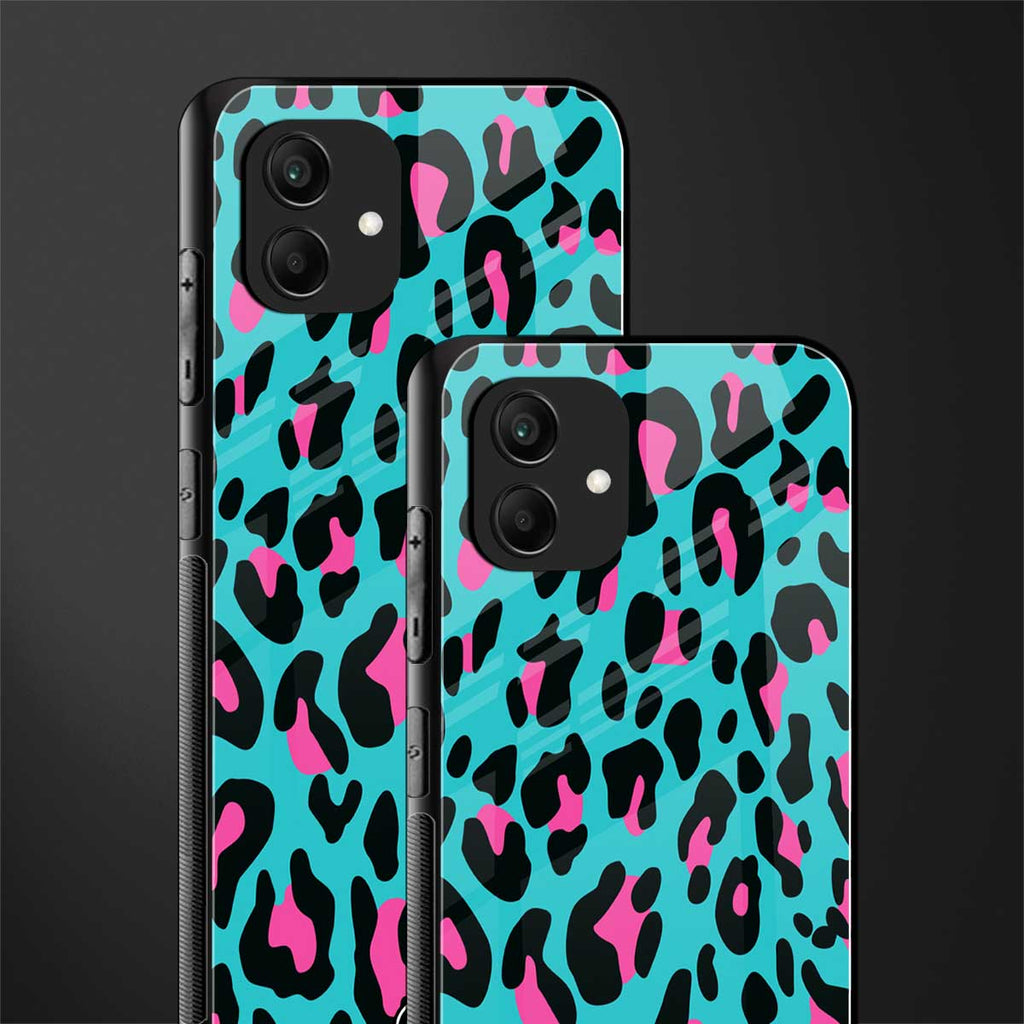 blue leopard fur back phone cover | glass case for samsung galaxy a04