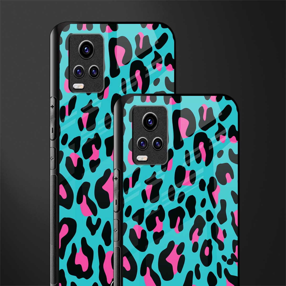 blue leopard fur back phone cover | glass case for vivo v21e 4g
