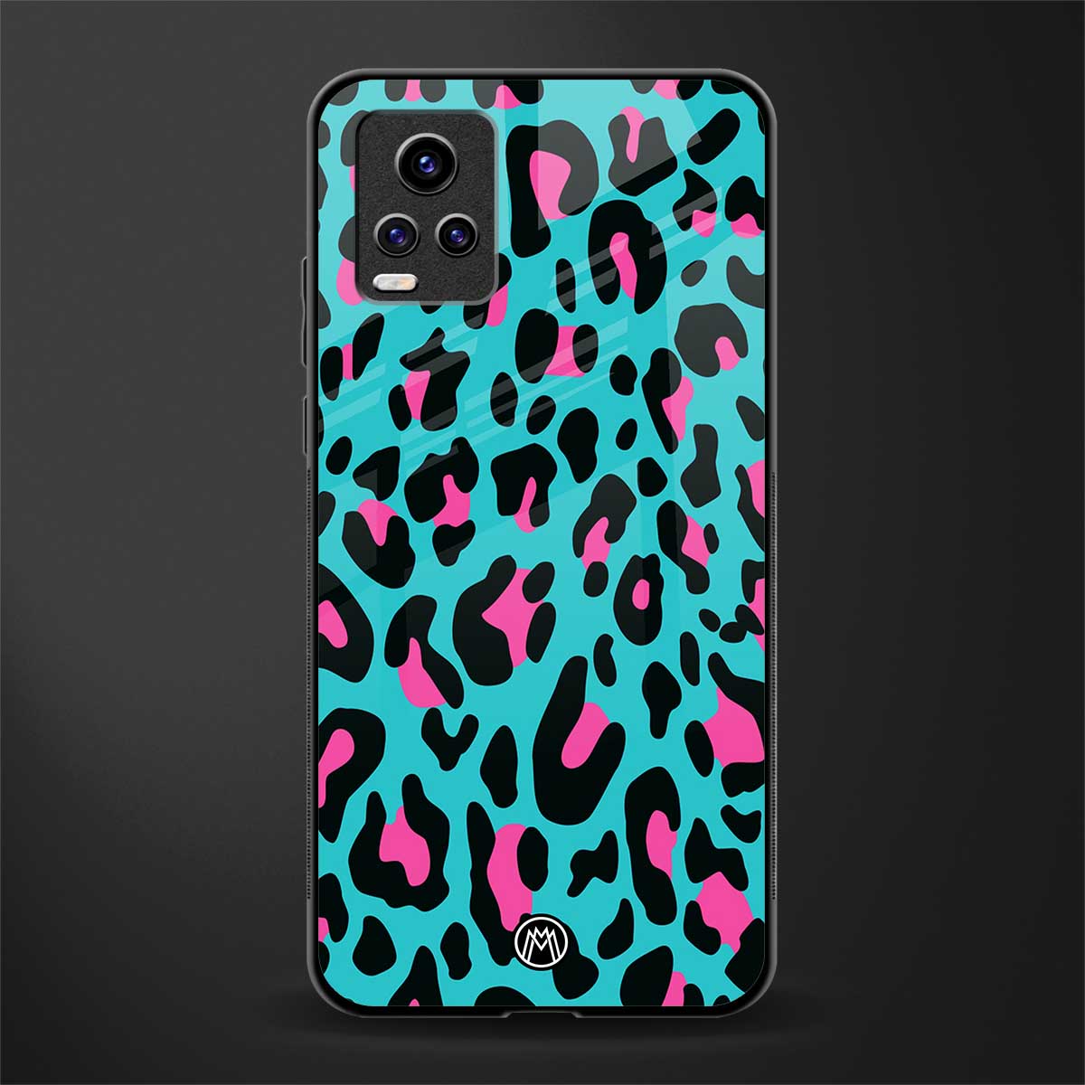 blue leopard fur back phone cover | glass case for vivo v21e 4g