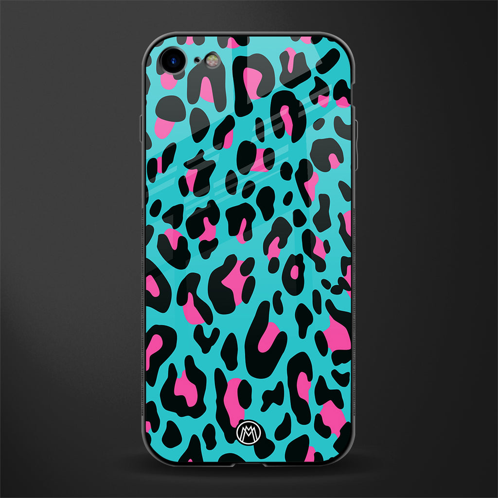 blue leopard fur glass case for iphone se 2020 image
