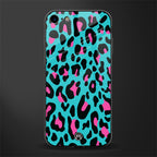 blue leopard fur glass case for iphone se 2020 image