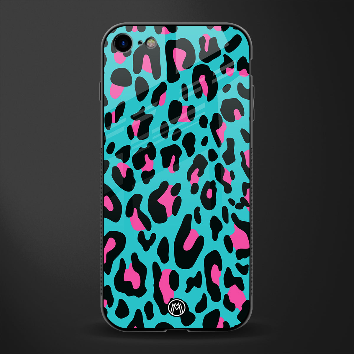 blue leopard fur glass case for iphone se 2020 image