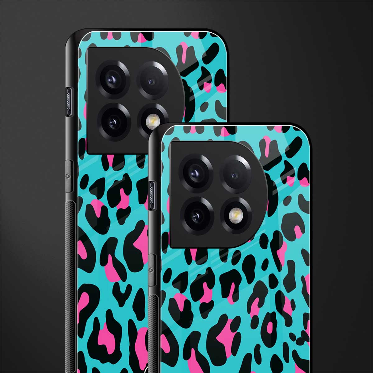 blue leopard fur back phone cover | glass case for oneplus 11