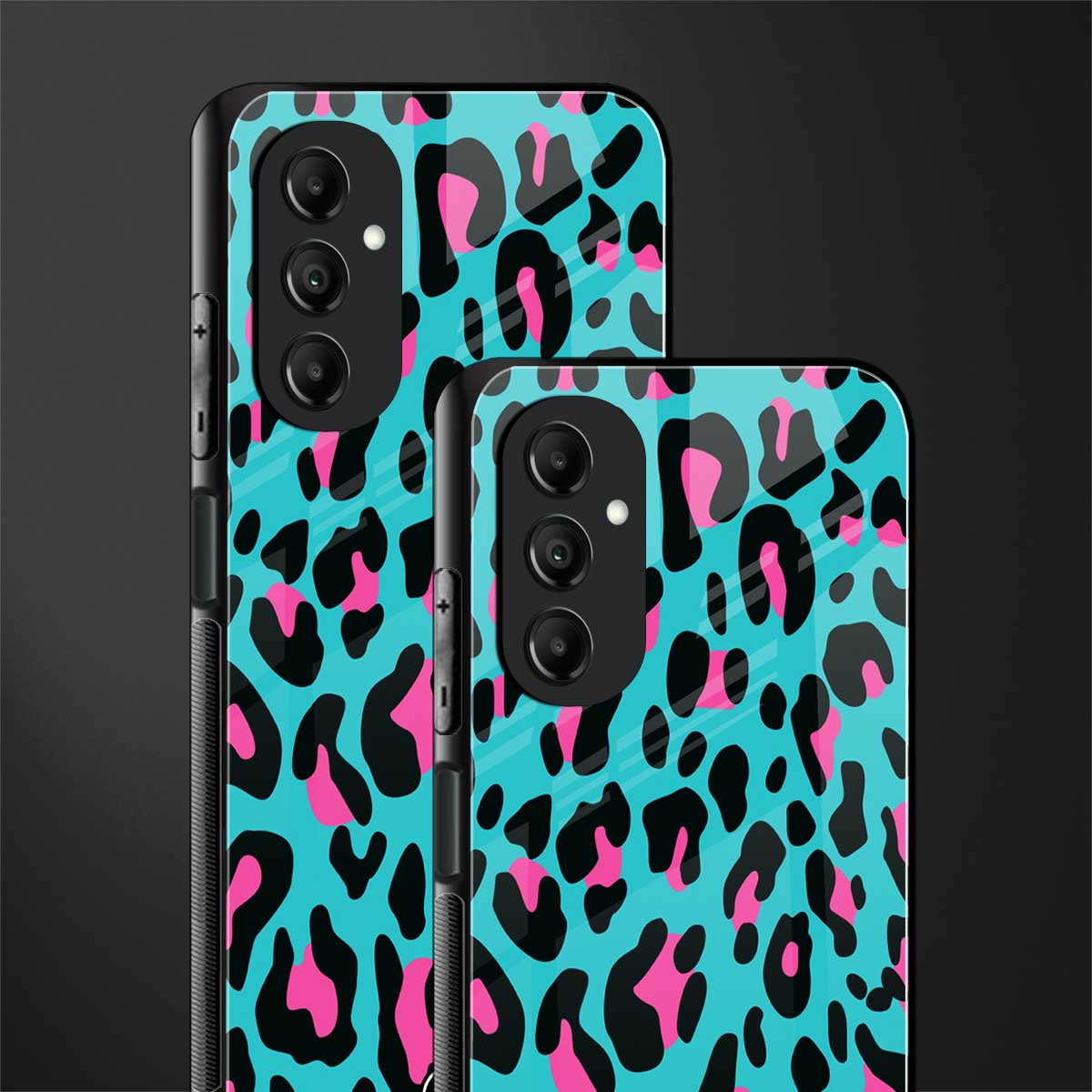 blue leopard fur back phone cover | glass case for samsung galaxy a14 5g
