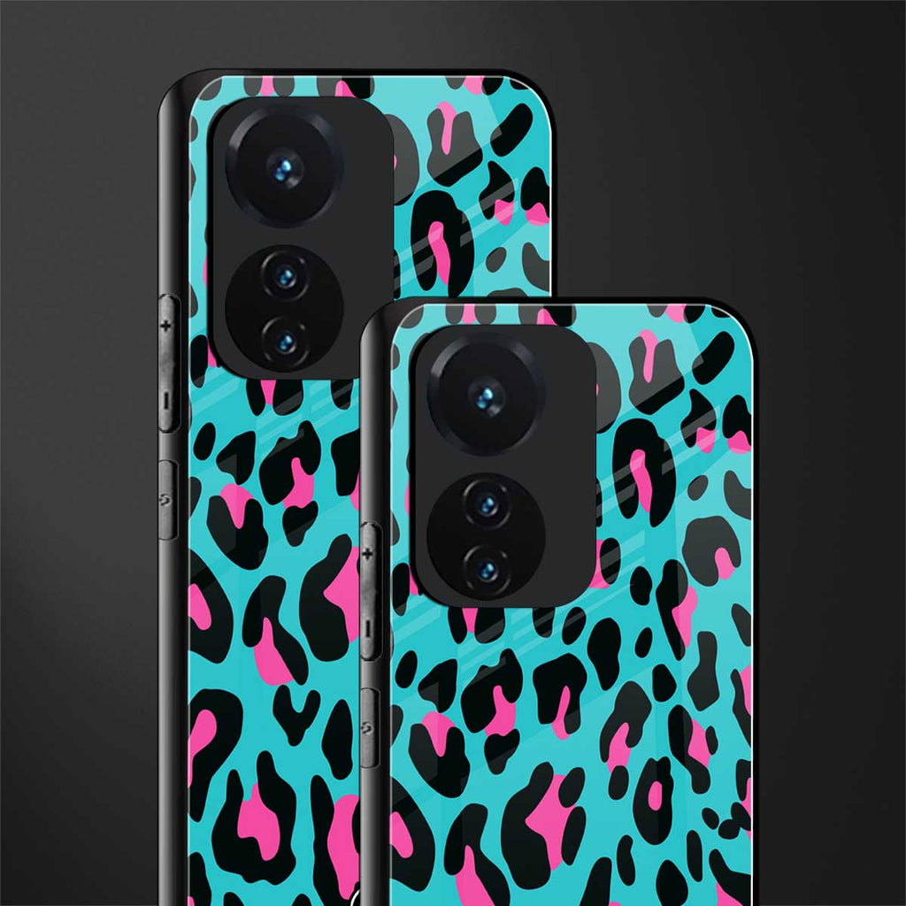 blue leopard fur back phone cover | glass case for vivo t1 44w 4g