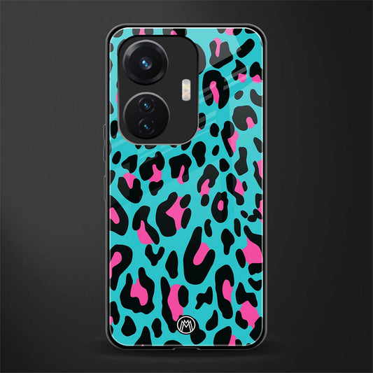 blue leopard fur back phone cover | glass case for vivo t1 44w 4g