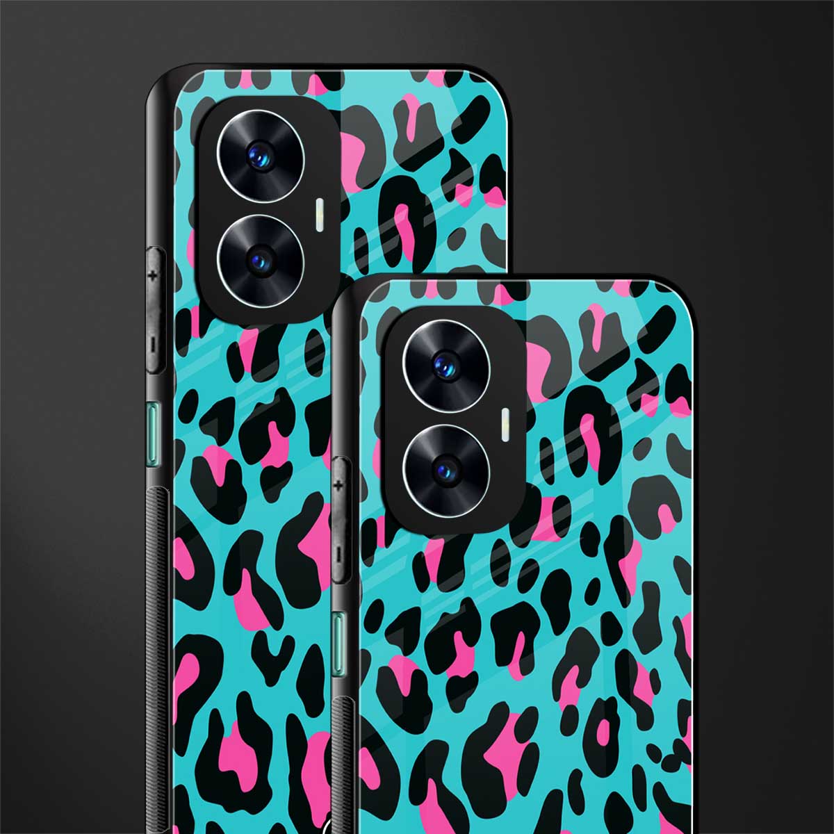 blue leopard fur back phone cover | glass case for realme c55