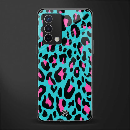 blue leopard fur back phone cover | glass case for oppo a74 4g