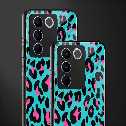 blue leopard fur back phone cover | glass case for vivo v27 pro 5g