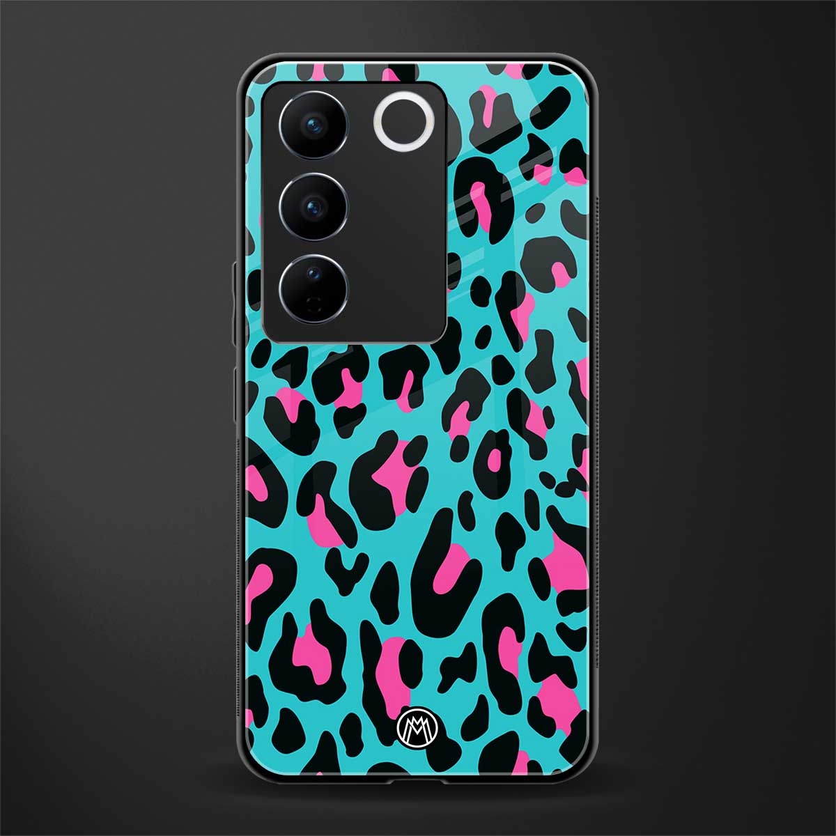 blue leopard fur back phone cover | glass case for vivo v27 pro 5g