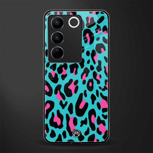 blue leopard fur back phone cover | glass case for vivo v27 pro 5g