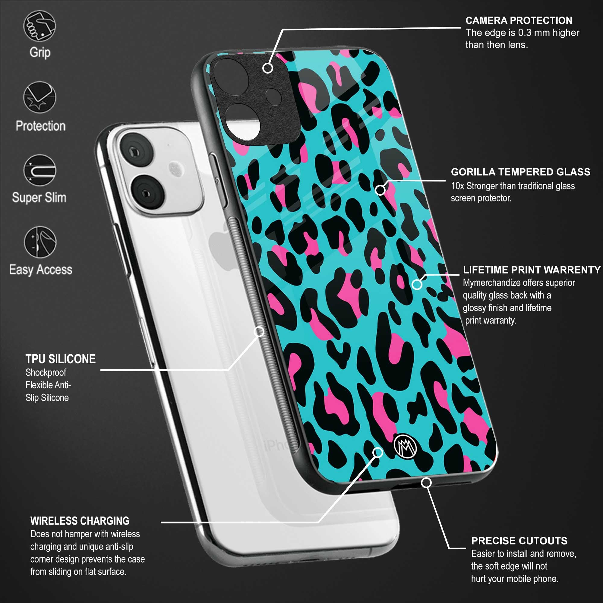 blue leopard fur glass case for oppo a54 image-4