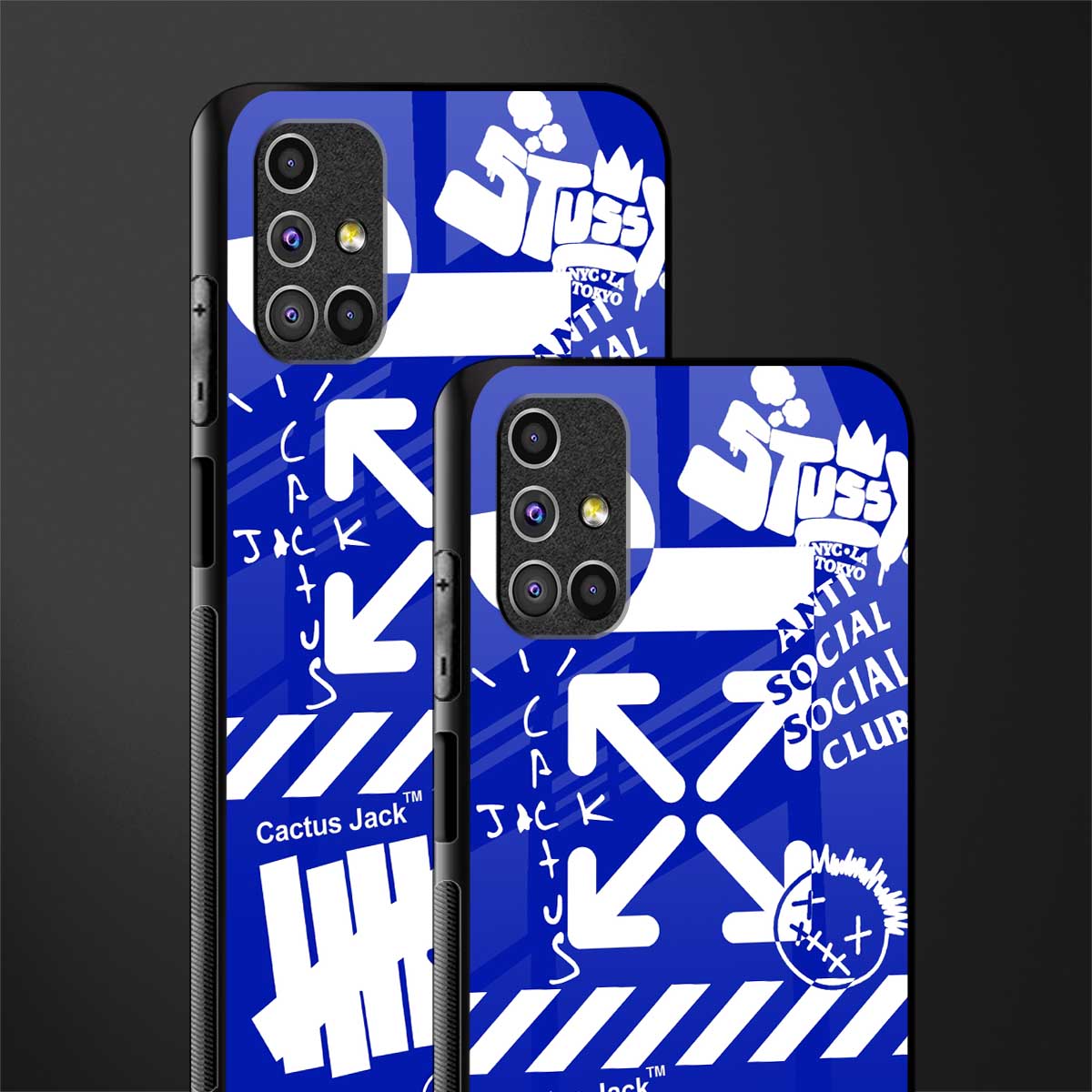 blue travis scott x anti social social club glass case for samsung galaxy m31s image-2