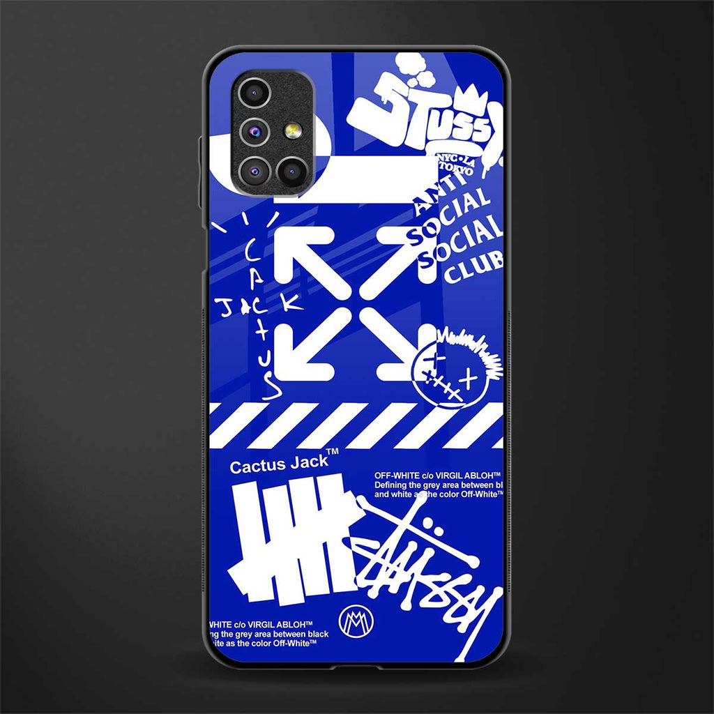 blue travis scott x anti social social club glass case for samsung galaxy m31s image