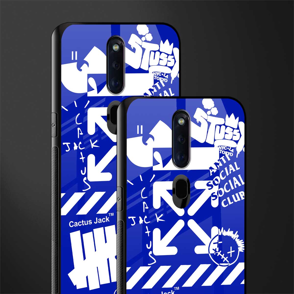 blue travis scott x anti social social club glass case for oppo f11 pro image-2