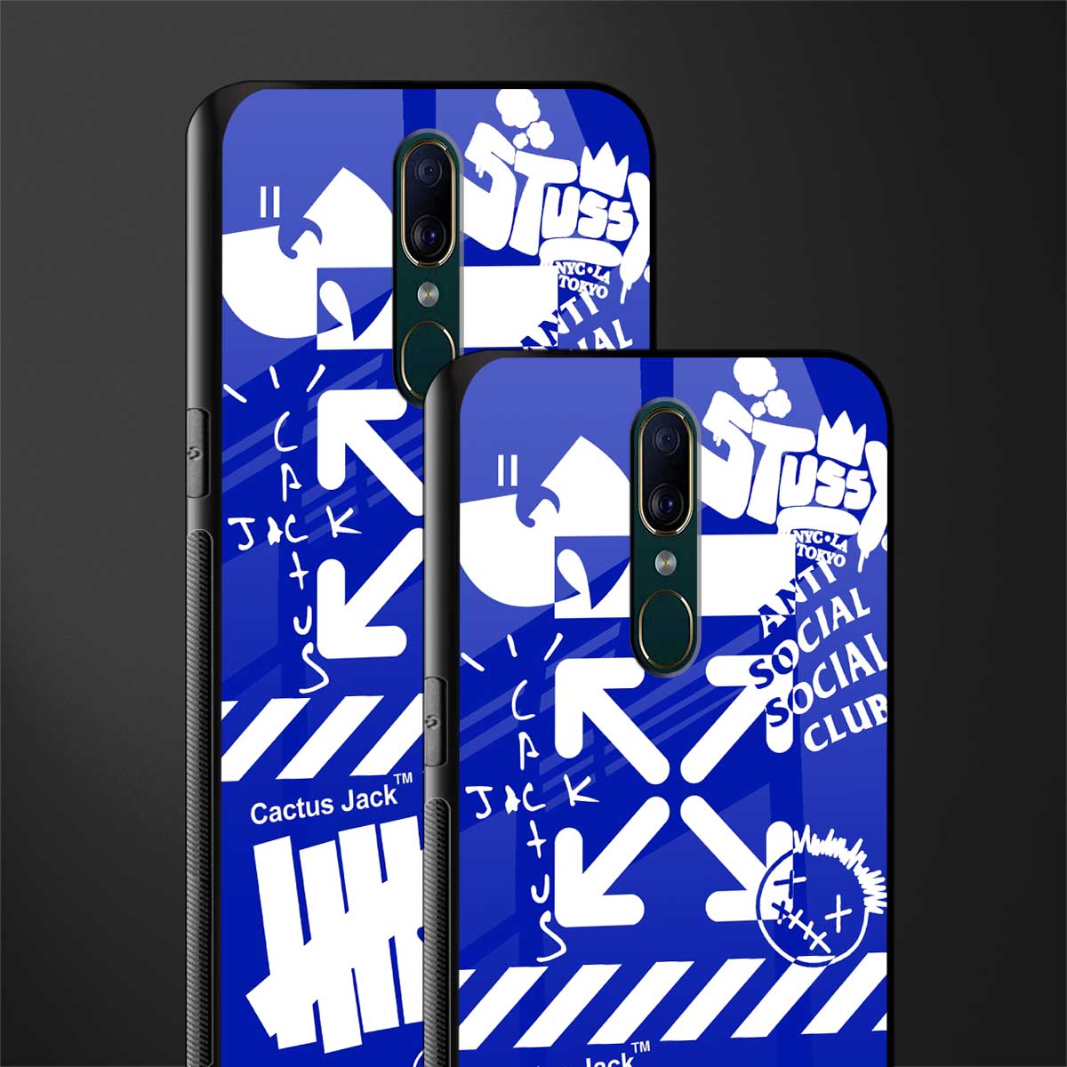 blue travis scott x anti social social club glass case for oppo f11 image-2