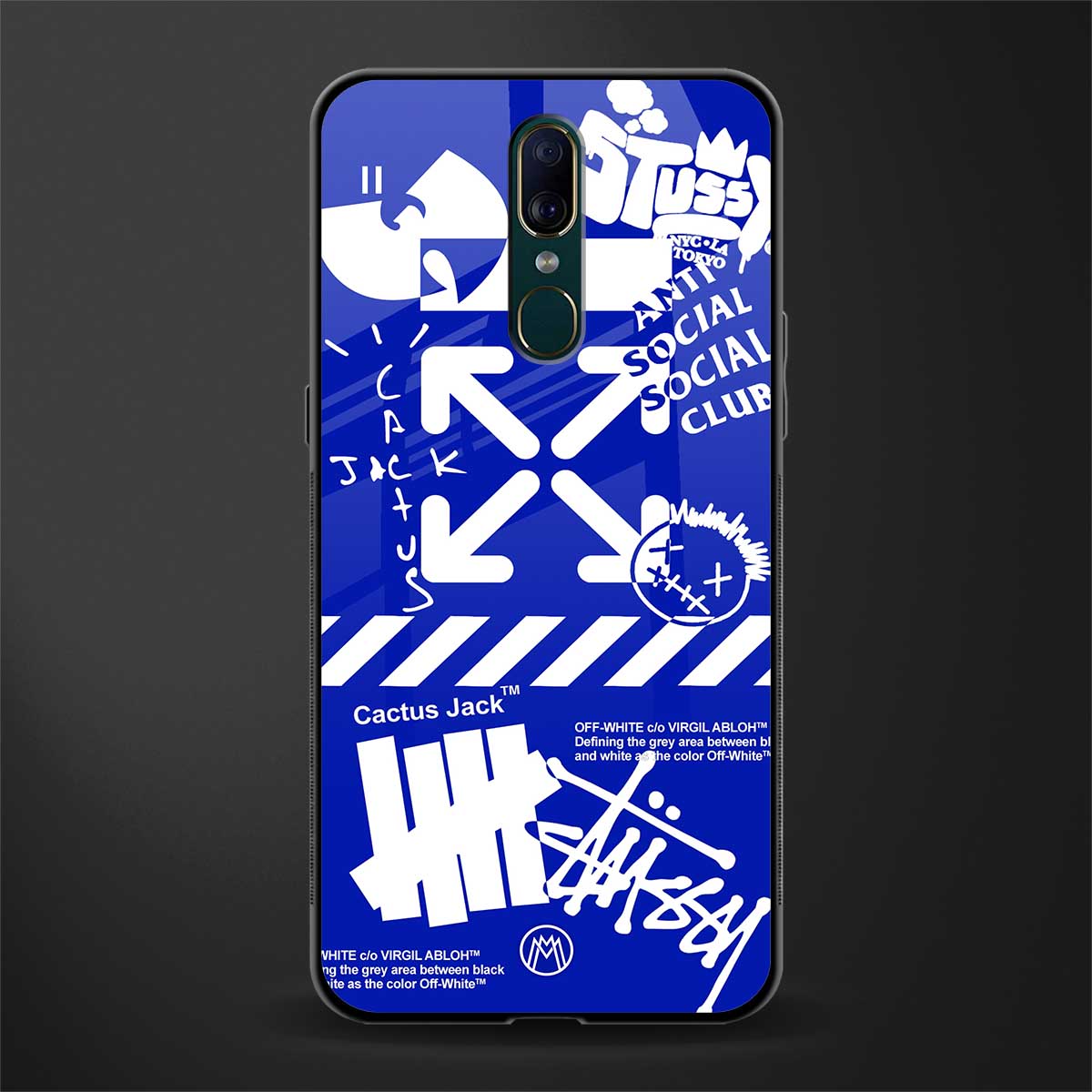 blue travis scott x anti social social club glass case for oppo a9 image