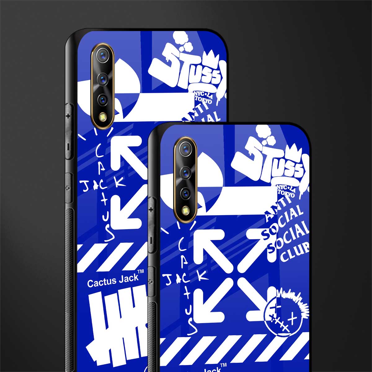 blue travis scott x anti social social club glass case for vivo z1x image-2