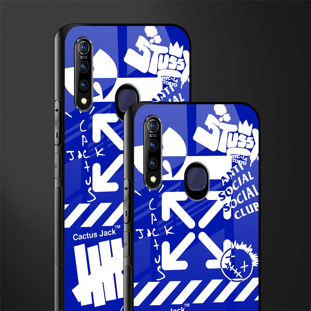 blue travis scott x anti social social club glass case for vivo z1 pro image-2