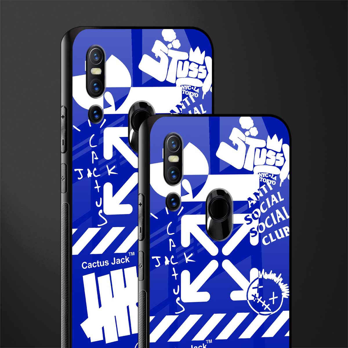 blue travis scott x anti social social club glass case for vivo v15 image-2