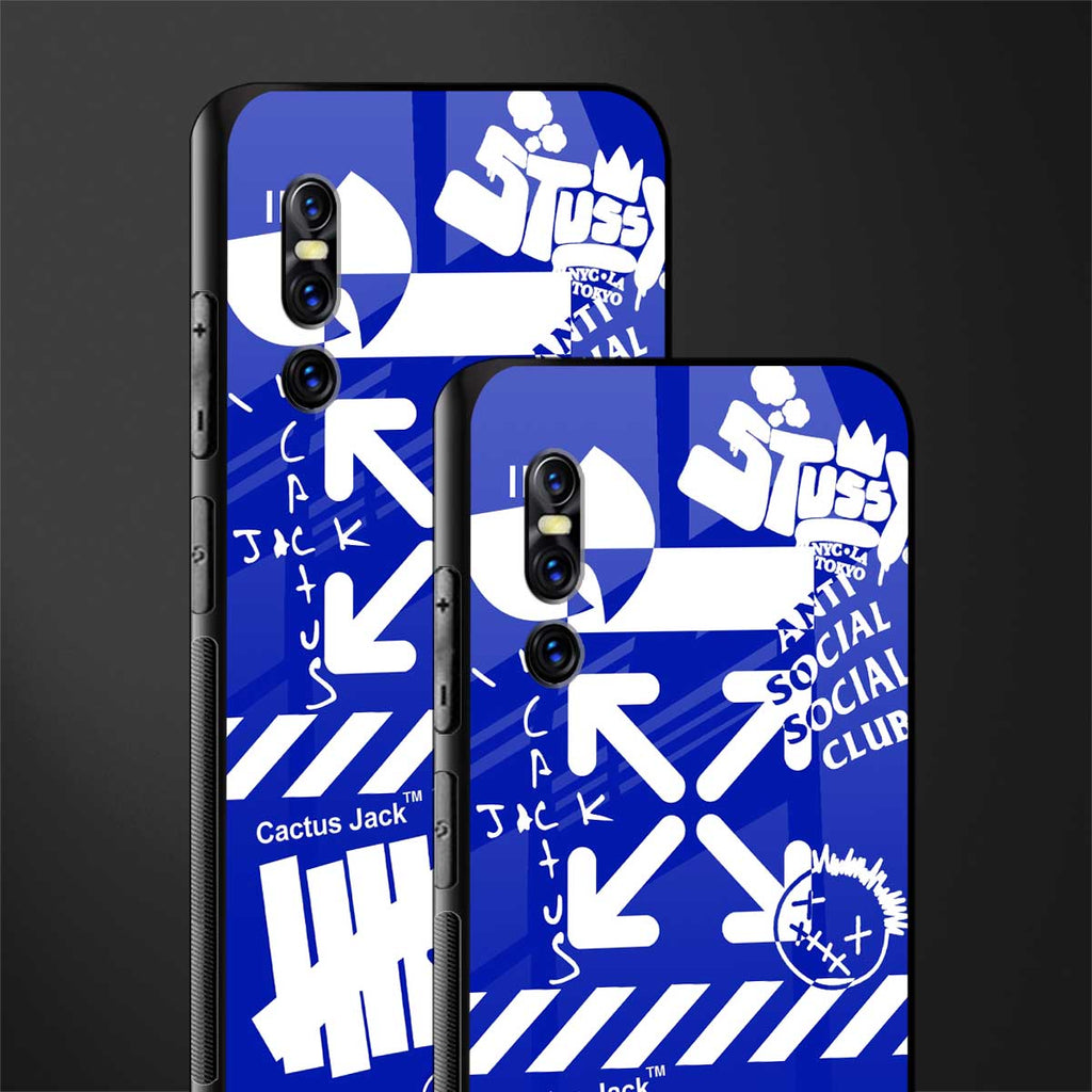 blue travis scott x anti social social club glass case for vivo v15 pro image-2