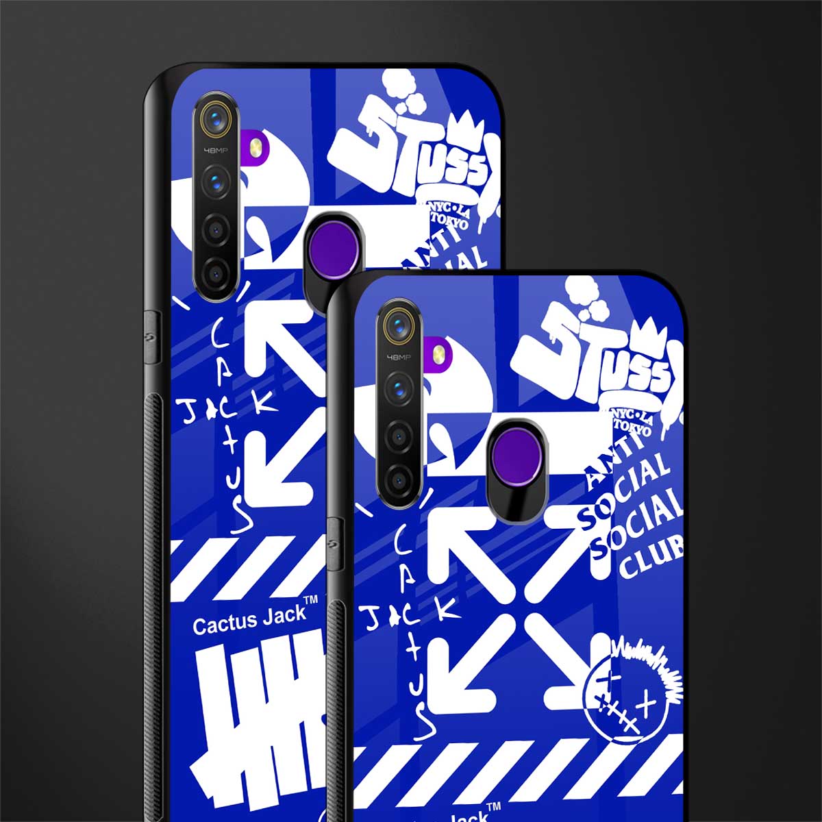 blue travis scott x anti social social club glass case for realme 5s image-2