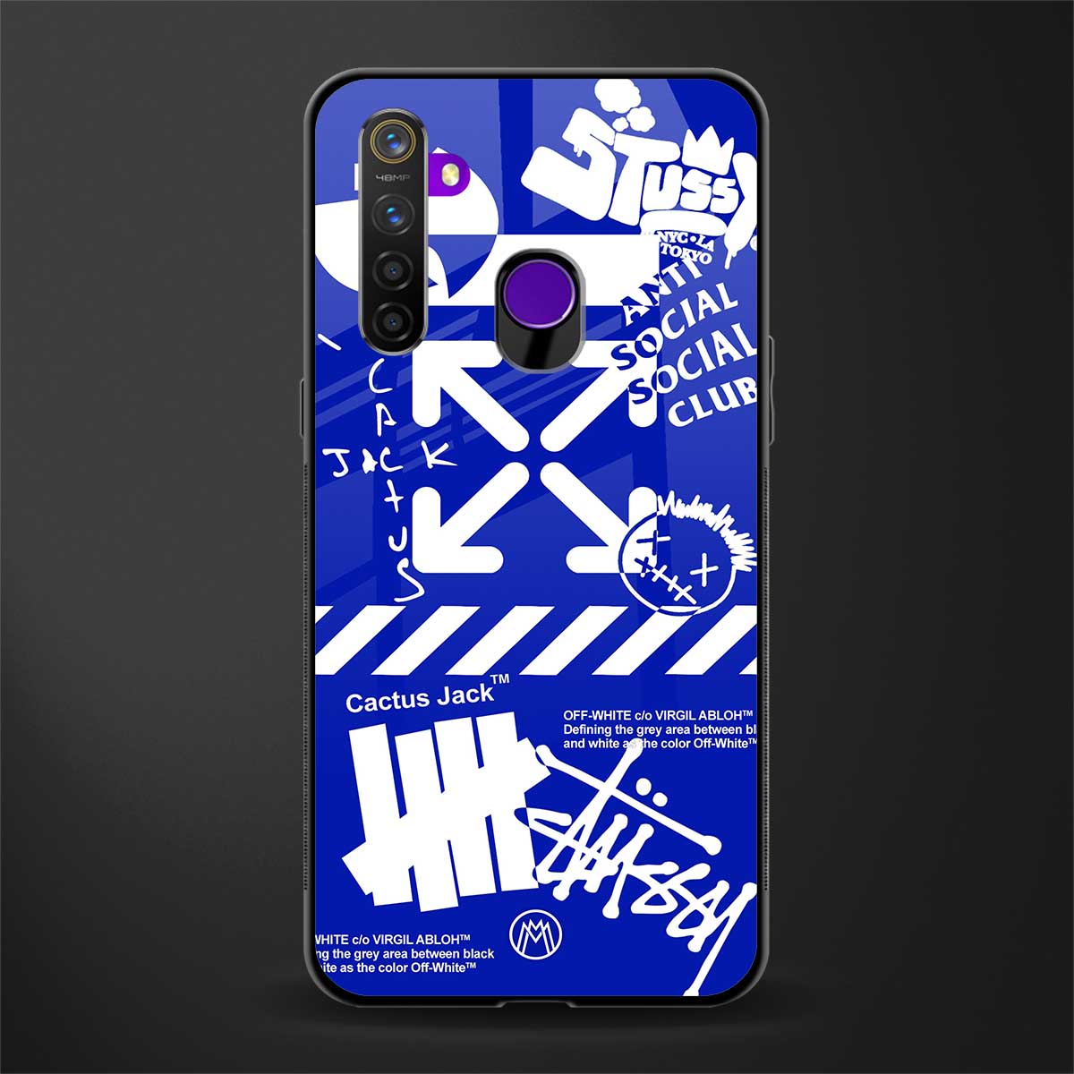 blue travis scott x anti social social club glass case for realme 5i image