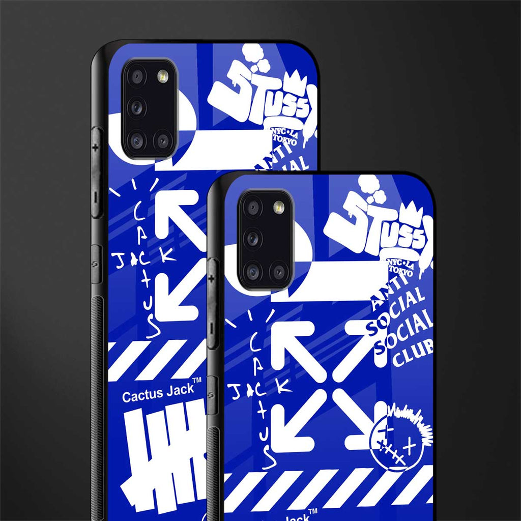blue travis scott x anti social social club glass case for samsung galaxy a31 image-2