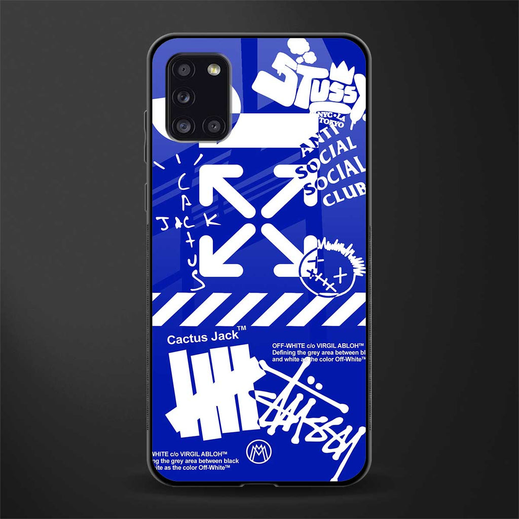 blue travis scott x anti social social club glass case for samsung galaxy a31 image
