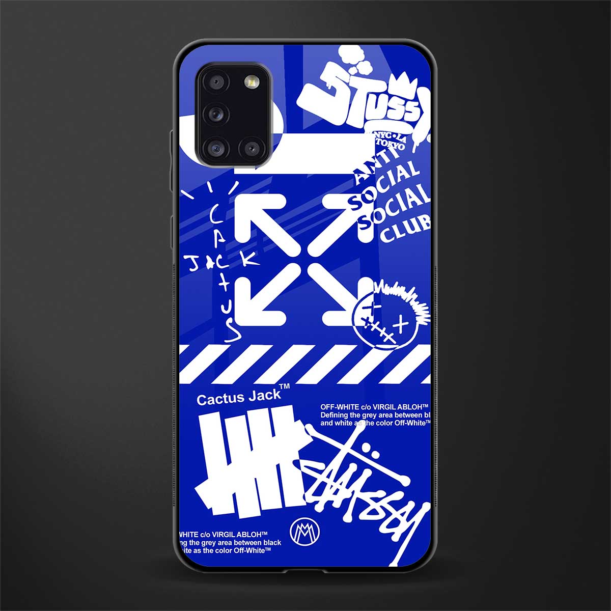 blue travis scott x anti social social club glass case for samsung galaxy a31 image