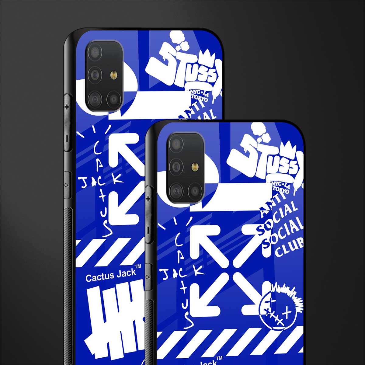 blue travis scott x anti social social club glass case for samsung galaxy a51 image-2