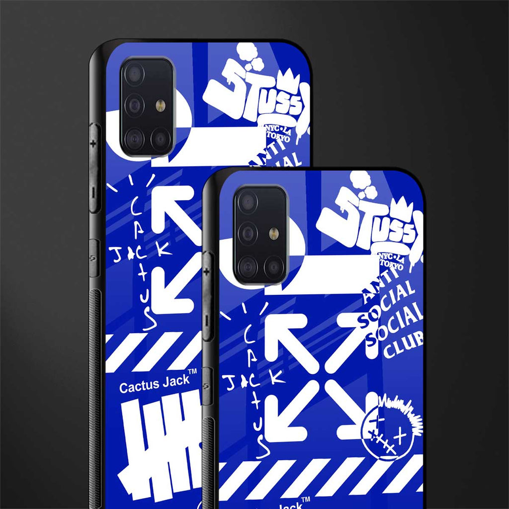 blue travis scott x anti social social club glass case for samsung galaxy a71 image-2