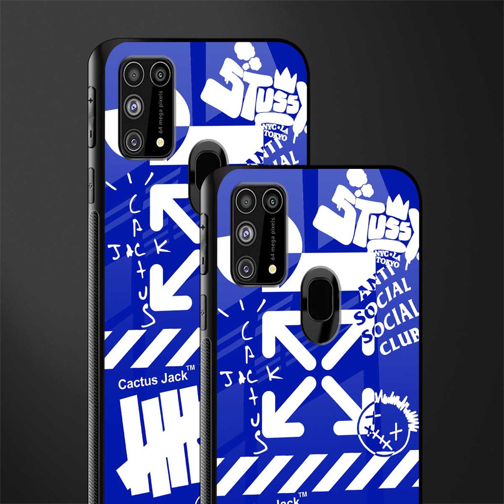 blue travis scott x anti social social club glass case for samsung galaxy m31 prime edition image-2