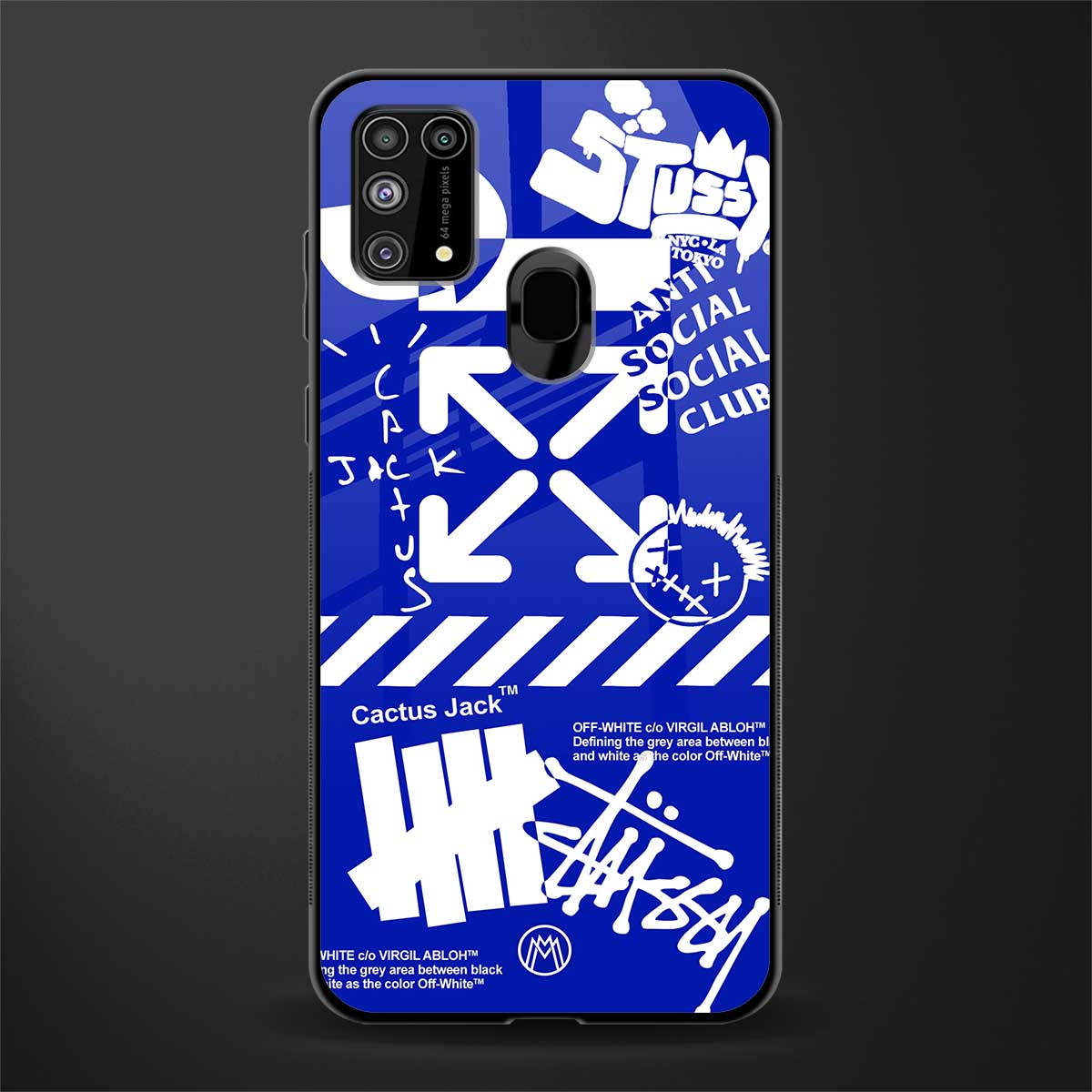 blue travis scott x anti social social club glass case for samsung galaxy f41 image